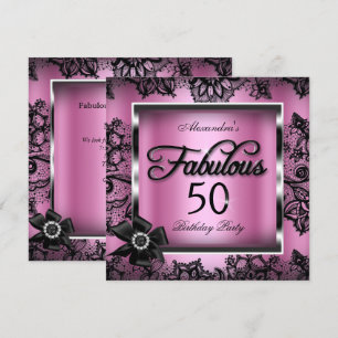 Convites Fabuloso 50 Festa Rosa Damasco Preto Renda Pérola