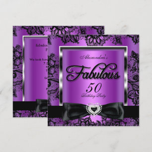 Convites Fabuloso 50 Festa Roxo Damasco Preto Renda