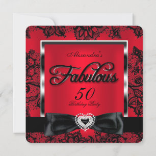 Convites Fabuloso 50 Festa Vermelho Damasco Preto Renda