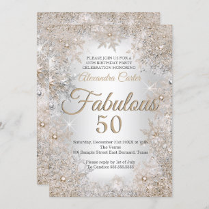 Convites Fabuloso 50 Foto Aniversário Silver Beige Snowflak