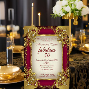Convites Fabuloso 50 Foto, Burgundy, Dourado Partido
