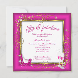 Convites Fabuloso 50 Foto, Foto Dourada, Festa de Champanhe