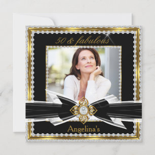 Convites Fabuloso 50 Foto Preto Branco Ouro Diamante 2