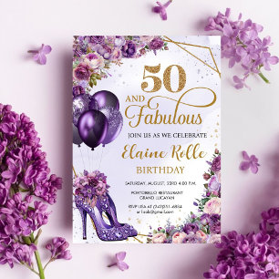 Convites Fabuloso 50 Menina Roxa Moderno 50º Aniversário