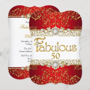 Convites Fabuloso 50 Ouro Diamante Vermelho Glamour Anivers
