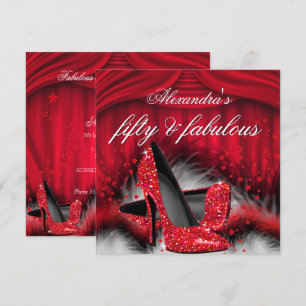 Convites Fabuloso 50 Red High Heels Penas de Aniversário