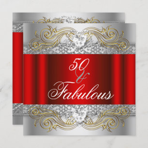 Convites Fabuloso 50 Red Silver, 50ª Festa de aniversário D
