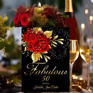 Convites Fabuloso 50 Rosa Vermelha Exótica Preta Floral Dou