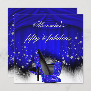 Convites Fabuloso 50 Royal Blue High Heels Feather Aniversá