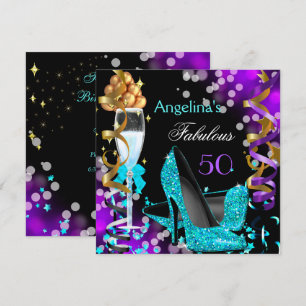 Convites Fabuloso 50 Saltos Teal Roxo Dourado Bolhas Festa