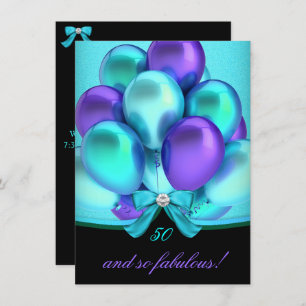 Convites Fabuloso 50 Teal Purple Balloons Party