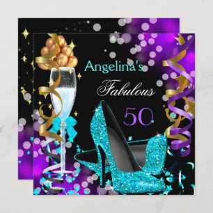 Convites Fabuloso 50 Teal Purple Heels Dourado Partido das