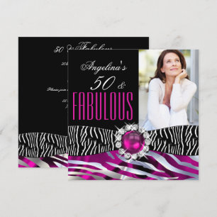 Convites Fabuloso 50 Zebra Preto Rosa Prata Festa de Aniver