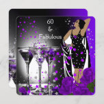 Convites Fabuloso 60 60º aniversário Rosas roxas Martini<br><div class="desc">Rosas fabulosos Martini 60th 60 Festa de aniversário Retro Diva Art deco Purple com. Festa de aniversário de Convite Preto. Mude para 50º,  40º,  30,  Personalize com seus próprios detalhes. RSVP correspondente disponível.</div>