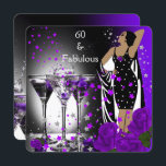 Convites Fabuloso 60 60º aniversário Rosas roxas Martini<br><div class="desc">Rosas fabulosos Martini 60th 60 Festa de aniversário Retro Diva Art deco Purple com. Festa de aniversário de Convite Preto. Mude para 50º,  40º,  30,  Personalize com seus próprios detalhes. RSVP correspondente disponível.</div>
