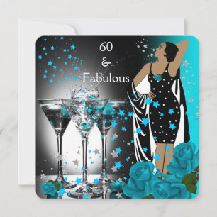 Convites Fabuloso 60 Aniversário de 60 anos Rosas Teal Mart