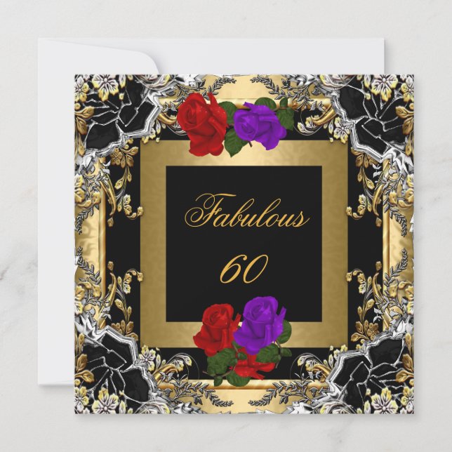 Convites Fabuloso 60 Roxo Dourado Preto Prata Rosa (Frente)