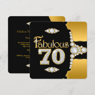 Convites Fabuloso 70 Aniversário de 70 anos Dourado Preto D