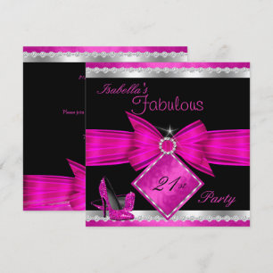 Convites Fabuloso Aniversário de 21 anos Rosa Quente Preto