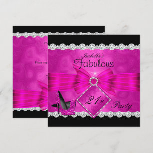 Convites Fabuloso Aniversário de 21 anos Rosa Quente Preto
