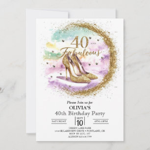 Convites Fabuloso aniversário de 40 anos Dourado digital pa