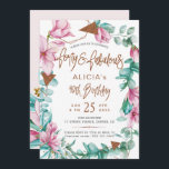 Convites Fabuloso aniversário de 40 anos floral de quarenta<br><div class="desc">Modelo de convite aniversário de 40 anos clássico romântico em um fundo branco claro (editável) com flores cor-de-rosa pinceladas, com folhagem e folhas de eucalipto verde e azul-menta e folhas de eucalipto, e com escrita tipográfica branca brilhante de cobre. Personalize-o com seus detalhes! O convite é adequado para o primavera...</div>