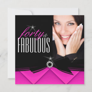 Convites Fabuloso Aniversário de 40 anos Foto Rosa Quente P