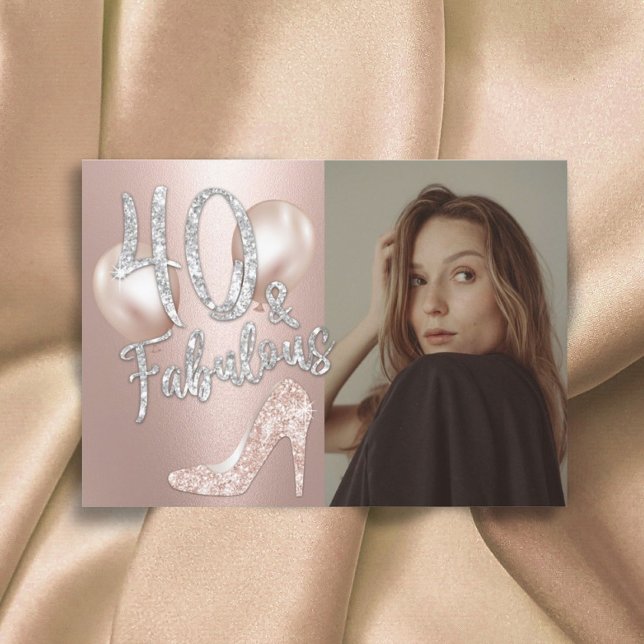 Convites Fabuloso aniversário de 40 Rosa modernos, Dourada  (Criador carregado)