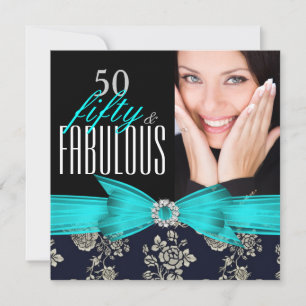Convites Fabuloso Aniversário de 50 anos Azul Turquesa Mari