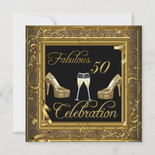 Convites Fabuloso Aniversário de 50 anos Champagne Dourado 