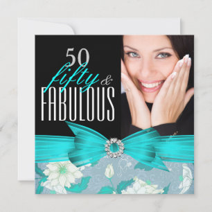 Convites Fabuloso Aniversário de 50 anos com Flores Azuis T