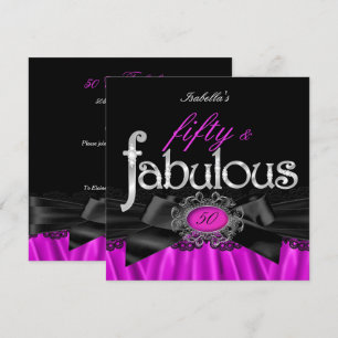 Convites Fabuloso Aniversário de 50 anos com Seda Rosa e Re