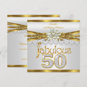 Convites Fabuloso Aniversário de 50 anos Pérola Branca com 