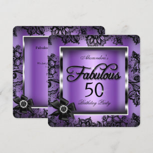 Convites Fabuloso Aniversário de 50 anos Roxo Damasco Preto