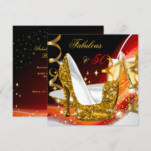 Convites Fabuloso Aniversário de 50 da Mulher Dourado Verme