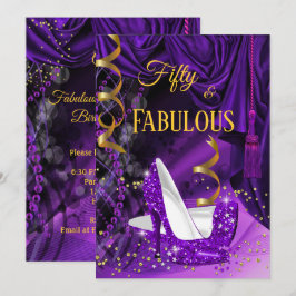 Convites Fabuloso Aniversário de 50 Saltos Roxo Dourado