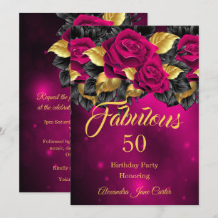 Convites Fabuloso Aniversário de Qualquer Idade Rosa Escuro