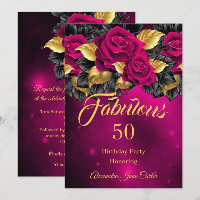 Convites Fabuloso Aniversário de Qualquer Idade Rosa Escuro (Frente/Verso)