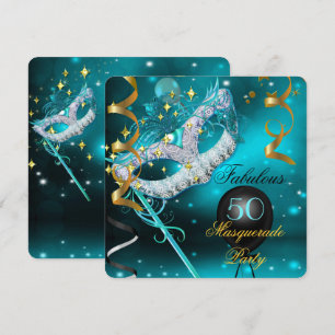 Convites Fabuloso aniversário do Teal Dourado Mascarada