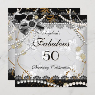 Convites Fabuloso Aniversário Floral de Cinza Negra Dourada