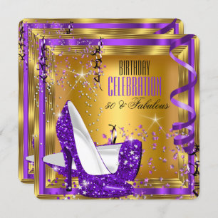 Convites Fabuloso Aniversário Glitter Purple High Heels Dou