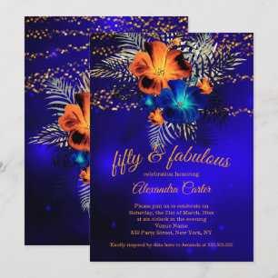 Convites Fabuloso Aniversário Hibisco Laranja Brilho Azul 5
