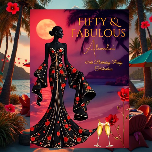 Convites Fabuloso Aniversário Luz da Praia Negra Dourada (Criador carregado)