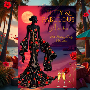 Convites Fabuloso Aniversário Praia Luz da Lua Preto Vermel