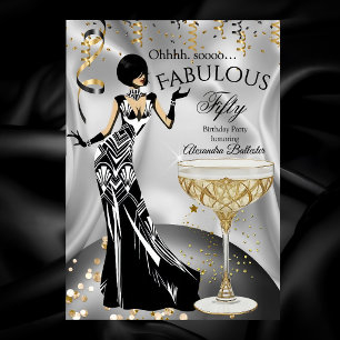 Convites Fabuloso Aniversário Prata Dourado Preto Champanhe