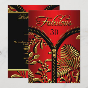 Convites Fabuloso Aniversário Vermelho Real Dourado Preto p