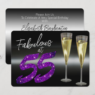 Convites Fabuloso aos 55 Brilho Roxo Festa Elegante
