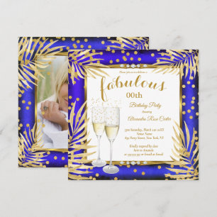 Convites Fabuloso Azul Real Dourado Palmas Champanhe Festa