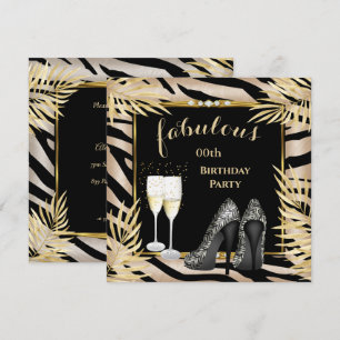 Convites Fabuloso Beige Dourado Palms zebra Champagne Party
