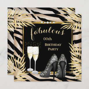 Convites Fabuloso Beige Dourado Palms zebra Champagne Party
